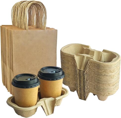 حامل أكواب القهوة، صينية حامل أكواب للاستعمال مرة واحدة، صينية حامل كوب واحد 200 عبوة، حامل مشروبات قابل للتحلل وصديق للبيئة لتوصيل المشروبات الساخنة أو الباردة (صينية بحجم كوب واحد) in Kuwait