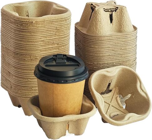 Coffee Cup Holder Disposable Cup Holder Tray, One Cup Carrier Tray 200 Pack,Biodegradable, Eco-Friendly Drink Carrier For Delivery Of Hot Or Cold Drinks(One-cup size tray) in Saudi Arabia