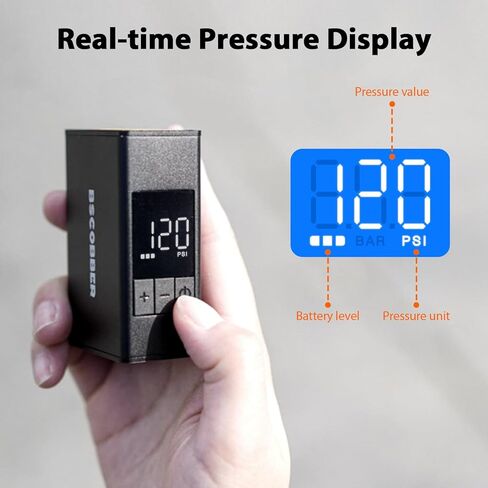 مضخة دراجة ذكية صغيرة، مضخة كهربائية مع أوضاع محددة مسبقًا، مضخة إطارات كهربائية لاسلكية 120 رطل لكل بوصة مربعة مع شاشة رقمية ± 0.1 رطل لكل بوصة مربعة، مضخة هواء محمولة ذات إيقاف تلقائي للدراجات الجبلية على الطرق in Kuwait