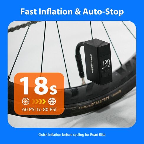 مضخة دراجة ذكية صغيرة، مضخة كهربائية مع أوضاع محددة مسبقًا، مضخة إطارات كهربائية لاسلكية 120 رطل لكل بوصة مربعة مع شاشة رقمية ± 0.1 رطل لكل بوصة مربعة، مضخة هواء محمولة ذات إيقاف تلقائي للدراجات الجبلية على الطرق in Kuwait