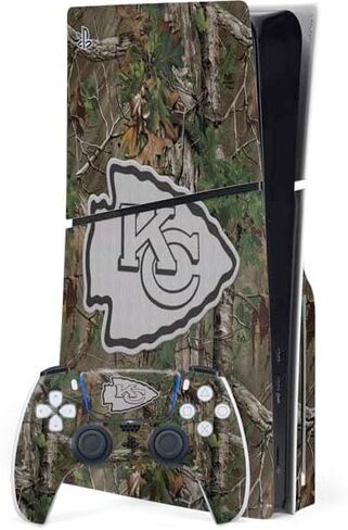 Skinit Decal Gaming Skin Compatible with PS5 Slim Disk Bundle - Officially Licensed NFL Kansas City Chiefs Realtree Xtra Green Camo Design in Saudi Arabia