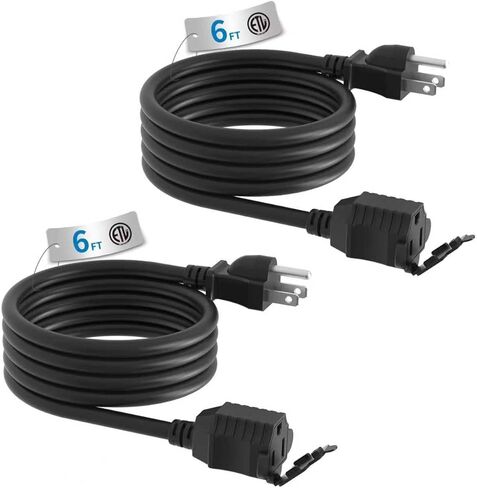 TiFFCOFiO Indoor Outdoor Extension Cord Waterproof, 6 Feet 3 Prong Power Cord for Home and Garden, 16 AWG, 13A/1625W, ETL Listed, 2 Packs in Saudi Arabia