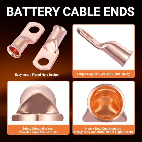 227pcs Battery Cable Ends Kit,AWG 2 4 6 8 1/0 2/0 Gauge,0 Gauge 00 Gauge Heavy Duty Wire lugs, 3/8" Ring Terminal Connectors with 3:1 Heat Shrink Tube & Storage Box in Kuwait