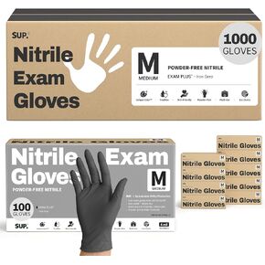 SUP Nitrile Exam Gloves, 1000 Ct Powder Free Latex Free Food Safe Non-Sterile Cooking Cleaning Disposable Medical Glove Black in Kuwait