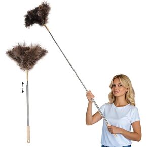 THARAHT Extendable Ostrich Feather Duster up to 27-94 inches Fluffy Feathers Long Handle Reusable for Cleaning Ceiling Fan Pendant lamp High Ceiling Blinds Furniture Feather Duster in Saudi Arabia
