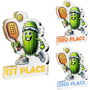 ترقية 3 قطع Pickleball Trophy مضحكة، ميداليات Pickleball الأولى والثانية والثالثة، جائزة بطولة كرة المخلل الأكريليك لمسابقات Pickle Baller in Kuwait