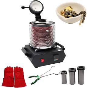 Smelting Furnace with Mesh Guard, 1500W Digital Gold Melting Kit with Graphite Crucible & Crucible Tongs, 2102℉ Electric Furnace for Melt Scrap, Silver, Gold, Copper, Aluminum (Red 1KG) in Kuwait