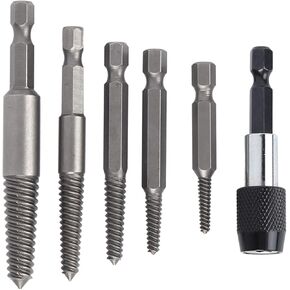 Professional Headless Screw Extractor Set Heavy Duty Hex Shank Fine Teeth Stripped Screw Removal Tool for Woodworking Metalworking Silver Tone 6 Piece Kit in Kuwait