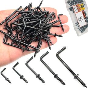 80 Pcs 5 Sizes Spiral in Square Bend Hooks L Hook Bracket Kit Zinc-Plated Carbon Steel 7-Shaped Hook with Self Tapping Screw Head- Hanging Kit for Lights/Planters/Mug,ETS. in Kuwait