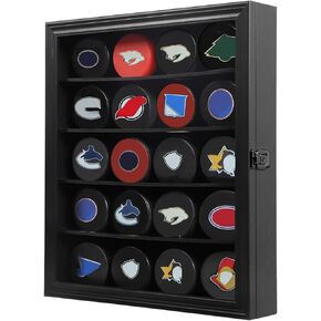 حافظة عرض 20 لعبة هوكي بوك - حامل على الحائط وحامل خزانة - صندوق ظلال هوكي بوك مع زجاج لمجموعة لعبة الهوكي، أسود كبير in Kuwait