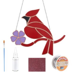 LemonRoad 1 Set Cardinal Pre Cut Stained Glass Kits for Adult Beginner Made Easy DIY Stained Glass Craft Kit with Solder Wire, Gel Flux, Flux Brush for Christmas Birthday Party Favor in Kuwait