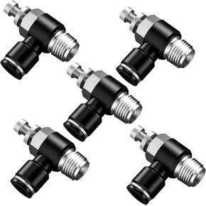 PNEUMATIC Push to Connect Air Line Fitting Air Flow Control Valve 6mm OD x 1/8" NPT Elbow 90 Degree Air Speed Control Valve Fitting (Pack of 5) SL6-01 in Kuwait