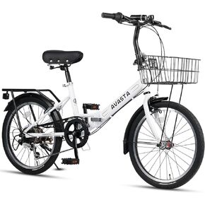 AVASTA Quartet 20 24 Inch Folding Bike with 7-Speed, Dual C-Brake, Fender, Rear Rack and Bicycle Basket, Mutiple Colors in Kuwait