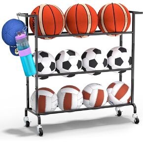 Invech Basketball Holder 3 Tier, Rolling Basketball Rack Training Stand, Sports Equipment Organizer for Garage or Gym Indoor & Outdoor in Kuwait