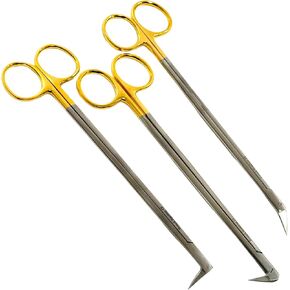Pack of 3pcs Potts Smith Sharp Tip Scissors | Angled to 25 Degrees, 90 Degrees, and 125 Degrees | Gold Handle French Stainless Steel Premium Bundle in Kuwait