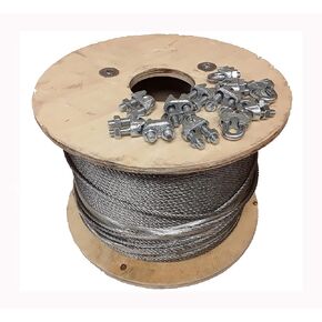 7 × 19 حبل سلك كابل للطائرات من الفولاذ المجلفن، قطر 3/8 بوصة، طول 200 قدم، قوة كسر 14400 رطل، فضي، 12 قطعة 3/8 بوصة مشابك كابلات in Kuwait