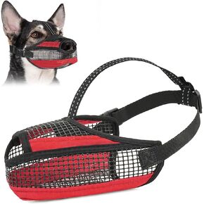 Soft Mesh Dog Muzzle with Reflective Strap - Lightweight Muzzle Adjustable Dogs to Prevents Biting, Chewing & Licking, Open Nose Design Reduces Friction & Enhances Comfort (Red, M) in Kuwait