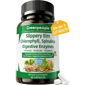 إنزيمات الجهاز الهضمي من جرين بيبول للنساء والرجال - كبسولة لطيفة لتنظيف الأمعاء وصحتها مع الدردار الزلق، والكلوروفيل، والسبيرولينا، ومركب البروبيوتيك - مكمل أمعاء حساس كامل 60 قيراط، استخدام لمدة 30 يومًا in Kuwait