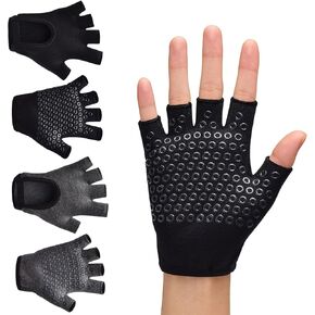 2 Pairs of Fingerless Hollow Yoga Gloves Cotton Non Slip One Size Suitable for Gym Workouts and Weight Training（Black & Dark Grey） in Kuwait
