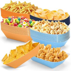 100Pcs Blue Dog Birthday Party Supplies Orange Bluey Plates Paper Food Boats 2lb Paper Food Trays Colorful Disposable Serving Tray Bluey Plates Taco Nacho Boats for Blue and Orange Party Decorations in Kuwait