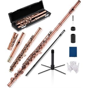 AKLOT Closed-Hole Concert C Flute: Flute Instrument with 16 Keys, Offset G, Smooth Cupronickel Keys, Air-Tight Pads, Include Stylish Leather Hard Case, Cleaning Kit, Stand, Gloves (LUM-CE) in Kuwait