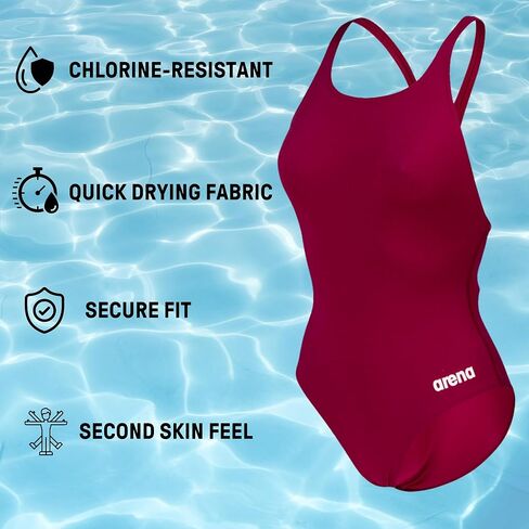 ARENA Women's Team Solid Athletic One Piece Swimsuit - Quick Drying, Chlorine Resistant, Sporty Ladies Swimsuit,RED Fandango-White in Saudi Arabia