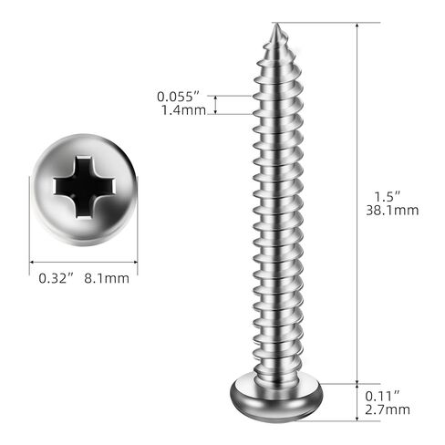 Mellewell #8 x 1-1/2" Pan Head Self Tapping Screw, Pan Head Sheet Metal Screws Wood Screws, Stainless Steel 304 (18-8), 100 Pack in Saudi Arabia