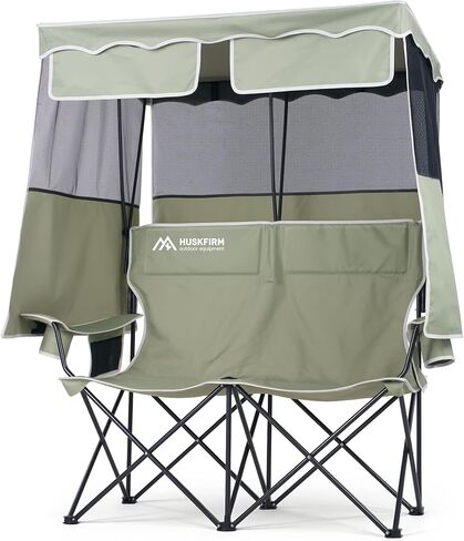 Padded Double Camping Chair With Canopy,Folding Chair Support 450LBS, Blue | Oversized Double Beach Chair With Canopy Shade Folding Chair With Two Cup Holders and Cooler Bag For Camping,Beach, Fishing in Saudi Arabia