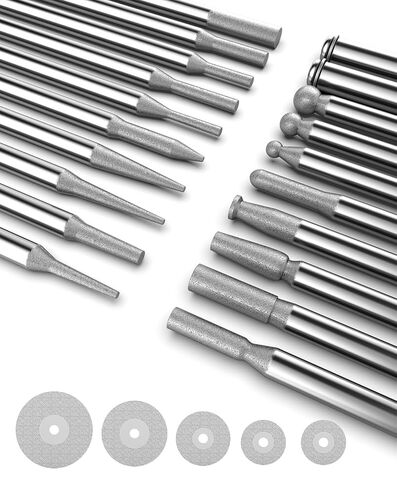 32pcs عجلات قطع الماس وقطع الطحن المحددة لـ Dremel - 10pcs أقراص القطع (22 مم) ، 2pcs 3mm mandrel ، 20pcs bits w/ 1/8 "shank for rotary tool in Kuwait