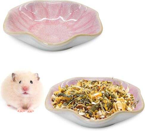 BNOSDM 2 Pcs Hamster Ceramic Food & Water Dish Sunflower Series Shallow Chinchillas Food Bowl Anti-Turning Drinking Dishs for Dwarf Syrian Hamsters Gerbil（Pink） in Saudi Arabia