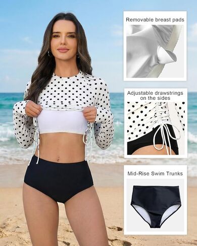 Womens Rash Guard Long Sleeve Swimsuit Two Piece UPF 50+ Sun Protection Bathing Suits with Bra Drawstring Swim Shirts in Saudi Arabia