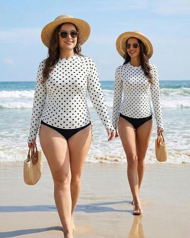 Womens Rash Guard Long Sleeve Swimsuit Two Piece UPF 50+ Sun Protection Bathing Suits with Bra Drawstring Swim Shirts in Saudi Arabia