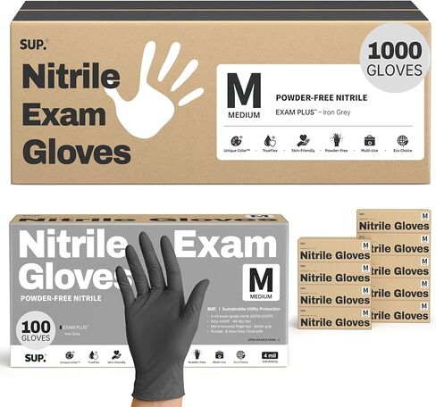 SUP Nitrile Exam Gloves, 1000 Ct Powder Free Latex Free Food Safe Non-Sterile Cooking Cleaning Disposable Medical Glove Black in Kuwait