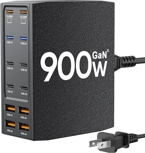 600W USB C Block Charger ، 12 Port Fast Charge Station مع محول شاحن الكمبيوتر المحمول من PD 100W PD 100W لأجهزة متعددة متوافقة مع MacBook Pro/Air ، iPhone ، iPad ، Galaxy ، Dell (Black) in Kuwait