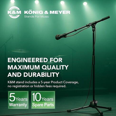 حامل ميكروفون ثلاثي القوائم K&M König & Meyer 21090.500.55 - ذراع ذراع تصغير قابل للتعديل مكون من قطعتين - درجة احترافية - شديدة التحمل مع قاعدة أرجل قابلة للطي - صناعة ألمانية باللون الأسود in Kuwait