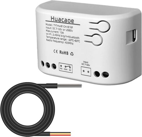 مستشعر درجة الحرارة والرطوبة الذكي 1CH Tuya، DC 7-32V/USB 5V مرحل الاتصال الجاف، الاتصال الجاف، مفتاح التوقيت، وحدة ذكية للمراقبة في الوقت الحقيقي، متوافق مع Alexa Google in Saudi Arabia