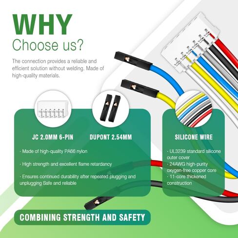 لوحة توصيل أسلاك توصيل مرنة من السيليكون 24AWG 20 سم 5 مجموعات/40 قطعة لـ 6 Dupont 2.54mm 1-Pin إلى JC 2.0mm 6-Pin موصل التوصيل بين المحرك، وحدة DIY وكابل لوحات التوسيع/التطوير in Kuwait