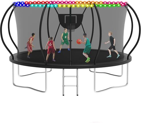 kofun tranpoline في الهواء الطلق 16ft 14ft 12ft 10ft 8ft tranpoline مع الضوء 1500 رطل وASTM المعتمدة وسهلة التركيب، الترامبولين الترفيهية مع طوق كرة السلة، شبكة الضميمة، سلم للأطفال والكبار in Saudi Arabia