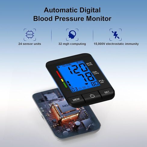 Accurate Digital BP Machine - Automatic Blood Pressure Monitor with XL Cuff (13-21") & M/L Cuff (9-17") for Big/Medium Arms, Large Backlit LCD Display, 360° Adjustable & Portable for Adults in Saudi Arabia