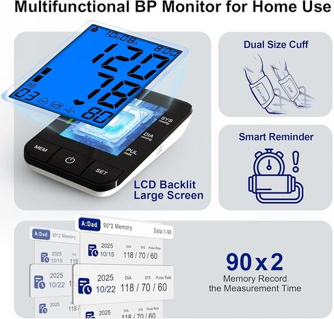 Accurate Digital BP Machine - Automatic Blood Pressure Monitor with XL Cuff (13-21") & M/L Cuff (9-17") for Big/Medium Arms, Large Backlit LCD Display, 360° Adjustable & Portable for Adults in Saudi Arabia
