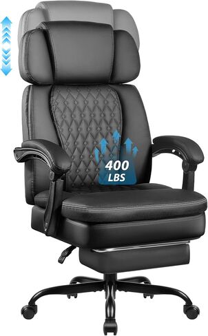 كرسي المكتب التنفيذي 400 رطل من Lemberi مع راحة في القدم ، كرسي مكتب كبير وطويل الشاق ، كراسي كمبيوتر جلدية عالية الظهر (أسود) in Kuwait