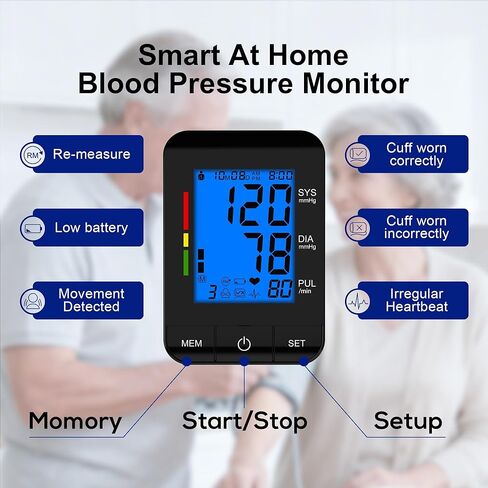 Accurate Digital BP Machine - Automatic Blood Pressure Monitor with XL Cuff (13-21") & M/L Cuff (9-17") for Big/Medium Arms, Large Backlit LCD Display, 360° Adjustable & Portable for Adults in Saudi Arabia