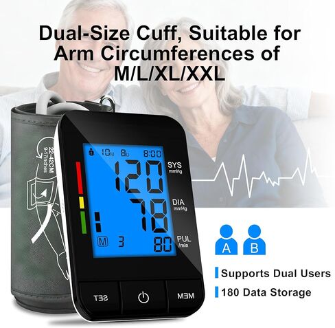 Accurate Digital BP Machine - Automatic Blood Pressure Monitor with XL Cuff (13-21") & M/L Cuff (9-17") for Big/Medium Arms, Large Backlit LCD Display, 360° Adjustable & Portable for Adults in Saudi Arabia