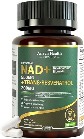 مكمل Liposomal NAD+ Resveratrol - بديل NMN مع Trans-Resveratrol وQuercetin وFisetin - NAD Plus Booting للنساء والرجال، يدعم الطاقة الخلوية والشيخوخة الصحية، غير معدل وراثيًا | 60 كبسولة in Kuwait