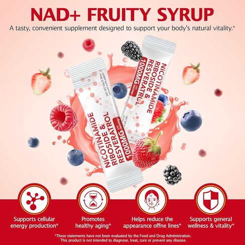 NAD+ Supplement 1000mg Liquid Packets 21pcs, Nicotinamide Riboside Resveratrol, NAD Supplements for Women Men, Anti-Aging, Repairs Cells, Support Natural Vitality in Kuwait