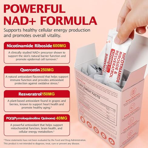 NAD+ Supplement 1000mg Liquid Packets 21pcs, Nicotinamide Riboside Resveratrol, NAD Supplements for Women Men, Anti-Aging, Repairs Cells, Support Natural Vitality in Kuwait