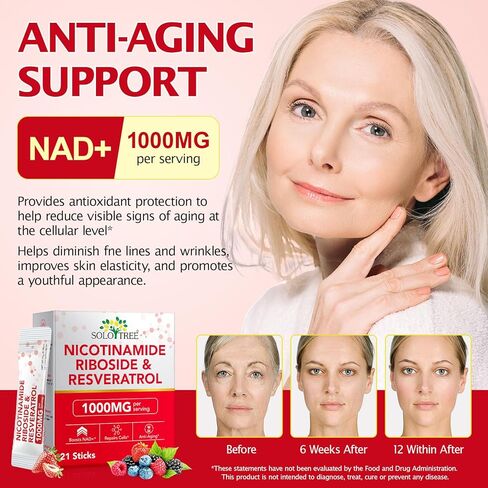 NAD+ Supplement 1000mg Liquid Packets 21pcs, Nicotinamide Riboside Resveratrol, NAD Supplements for Women Men, Anti-Aging, Repairs Cells, Support Natural Vitality in Kuwait