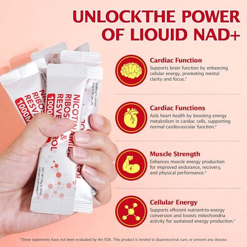 NAD+ Supplement 1000mg Liquid Packets 21pcs, Nicotinamide Riboside Resveratrol, NAD Supplements for Women Men, Anti-Aging, Repairs Cells, Support Natural Vitality in Kuwait