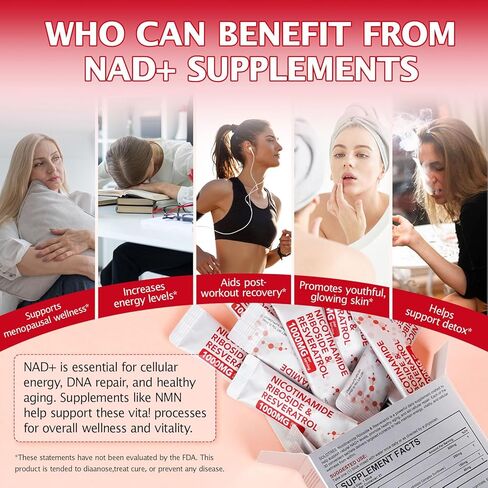 NAD+ Supplement 1000mg Liquid Packets 21pcs, Nicotinamide Riboside Resveratrol, NAD Supplements for Women Men, Anti-Aging, Repairs Cells, Support Natural Vitality in Kuwait