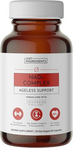JUST INGREDIENTS NAD+ Supplement – 60 Capsules – Supports Cellular Energy, Healthy Aging, Mitochondrial Function & DNA Repair – with Nicotinamide Riboside, Resveratrol, Beet Root & NAD3® Complex in Kuwait